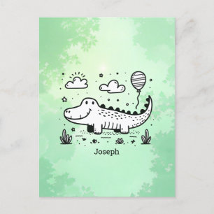 Happy Alligator met ballon - Schattigee Nursery Ar Briefkaart