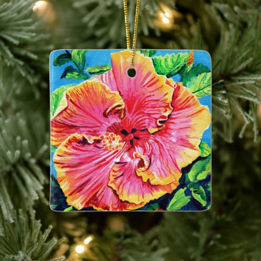 Happy Aloha Pink Hibiscus Ceramic Ornament (Boom)
