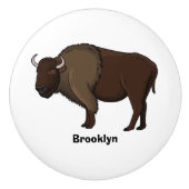 Happy American bison buffalo illustratie Keramische Knop (Voorkant)