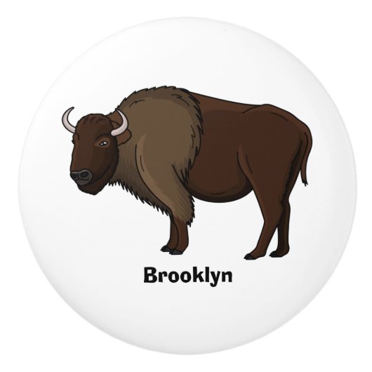 Happy American bison buffalo illustratie Keramische Knop (Voorkant)