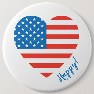 Happy American USA Flag Heart 4 juli personaliseer Ronde Button 6,0 Cm