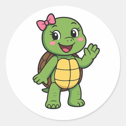 Happy and curious turtle ronde sticker (Voorkant)
