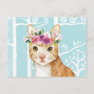 Happy Animal met bloemen in Blue Forest Cat Kat Briefkaart