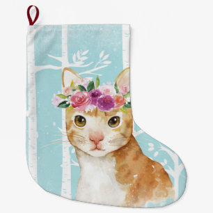 Happy Animal met bloemen in Blue Forest Cat Kat Grote Kerstsok