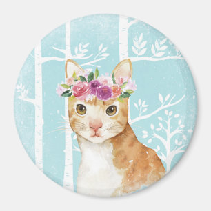 Happy Animal met bloemen in Blue Forest Cat Kat Magneet