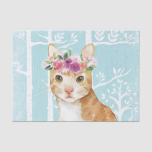 Happy Animal met bloemen in Blue Forest Cat Kat Tissuepapier