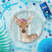 Happy Animal met Flowers in Blue Forest-Deer Papieren Bordje (Feest)