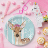 Happy Animal met Flowers in Blue Forest-Deer Papieren Bordje (Feest)