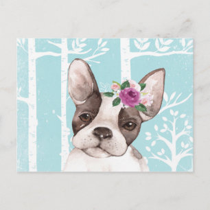 Happy Animal met Flowers in Blue Forest-Dog-Pug Briefkaart