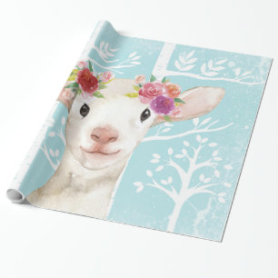 Happy Animal met Flowers in Blue Forest-Sheep Cadeaupapier