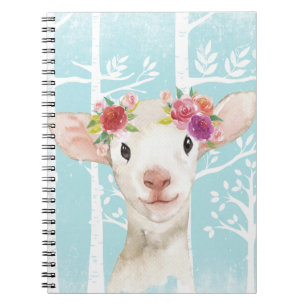 Happy Animal met Flowers in Blue Forest-Sheep Notitieboek