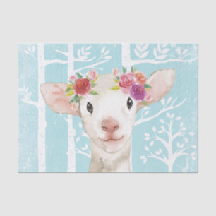 Happy Animal met Flowers in Blue Forest-Sheep Tissuepapier