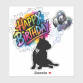 Happy Anniversaire autocollant avec frenchie et ba (Feuille)