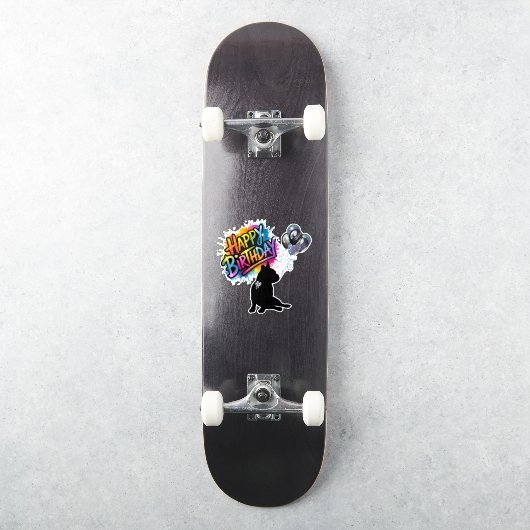 Happy Anniversaire autocollant avec frenchie et ba (Skateboard)