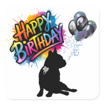 Happy Anniversaire carré autocollant avec frenchie