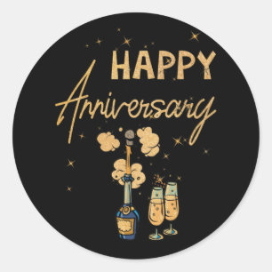 Happy Anniversary Cheers Wine Bottle Ronde Sticker