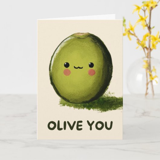 Happy Anniversary Cute Funny Simple Olive Card Kaart (Gele Bloem)