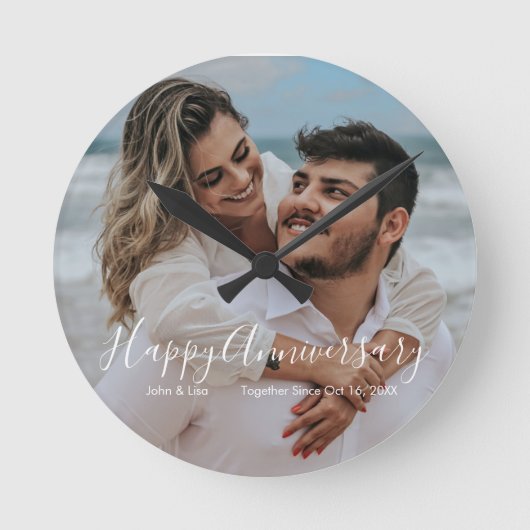Happy Anniversary Wedding Acrylic Wall Clock Ronde Klok (Voorkant)