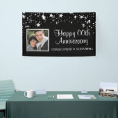 Happy Any Jubileum Black Silver Stars Foto Spandoek (Beurs)