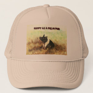 "Happy as a Pig in Mud" - Trucker Hat van Mannen Trucker Pet