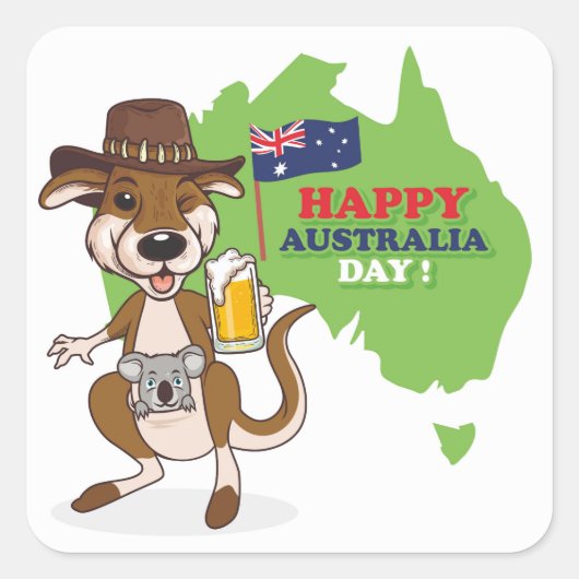 Happy Australia Day Kangoeroe Koala Vierkante Sticker (Voorkant)