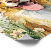 Happy Australian Shepherd in Flowers – Waterverf Poster (Hoek)