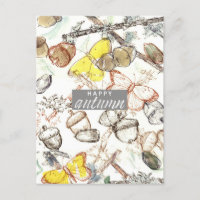 Happy Autumn Acorns Lichen Butterflies Waterverf