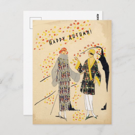 Happy Autumn Flapper Modes in Herfst Briefkaart (Voorkant / Achterkant)