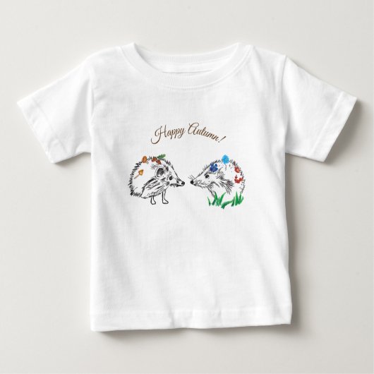 Happy Autumn Hedgehogs Tekening T-shirt (Voorkant)