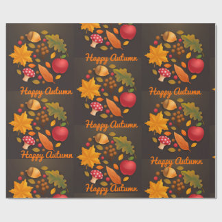 Happy Autumn Mushroom & Harvest Foliage Paper Cadeaupapier