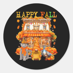 Happy Autumn Thanksgiving Russisch Blauw Kattenkab Ronde Sticker
