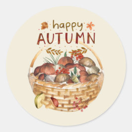 Happy Autumn Wild Mushroom Basket Harvest Ronde Sticker