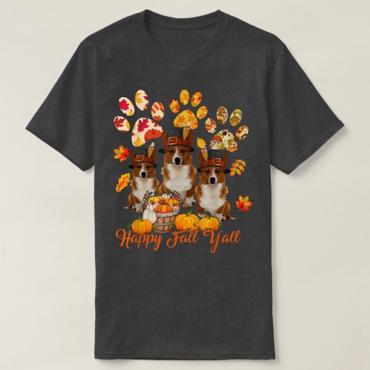 Happy Autumn Yall Thanksgiving Three Corgis Herfst T-shirt (Design voorkant)
