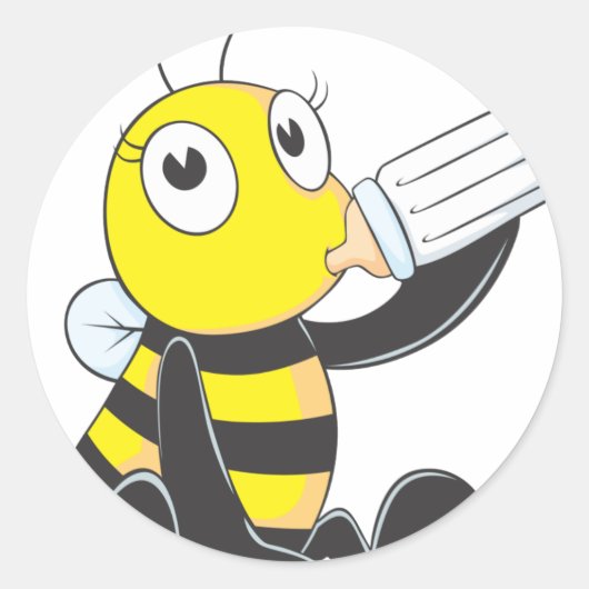 Happy Baby Bee Drink melk Ronde Sticker (Voorkant)