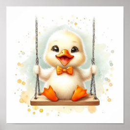 Happy Baby Duck op een Swing Waterverf Nursery Poster