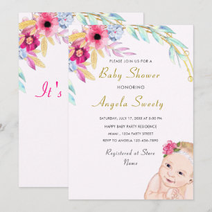 Happy Baby Girl Douche Uitnodiging Uw eigen ontwer