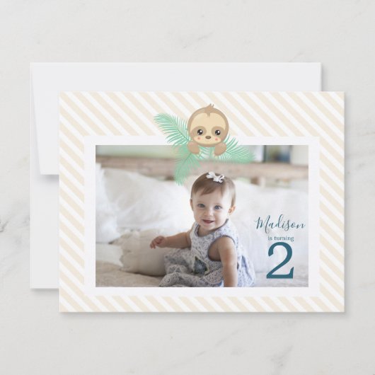 Happy Baby Sloth 2nd Birthday Party Invitation (Devant)