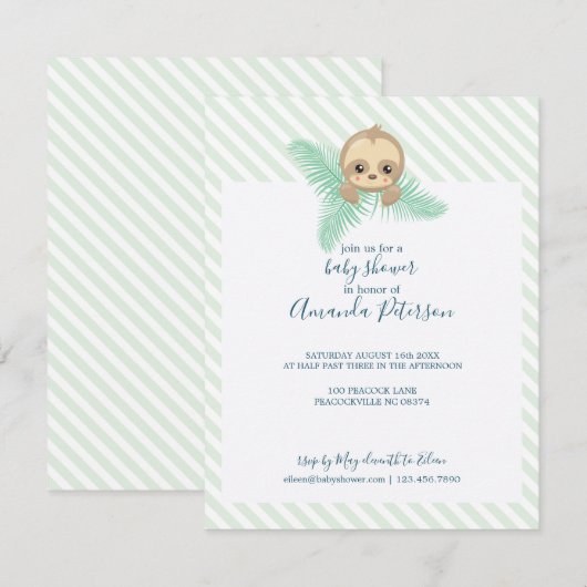 Happy Baby Sloth Baby shower Invitation (Devant / Derrière)