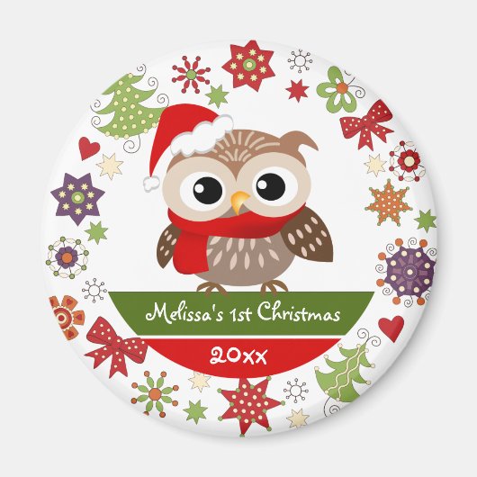 Happy Baby Uil 1e Kerstmagneet Magneet (Voorkant)