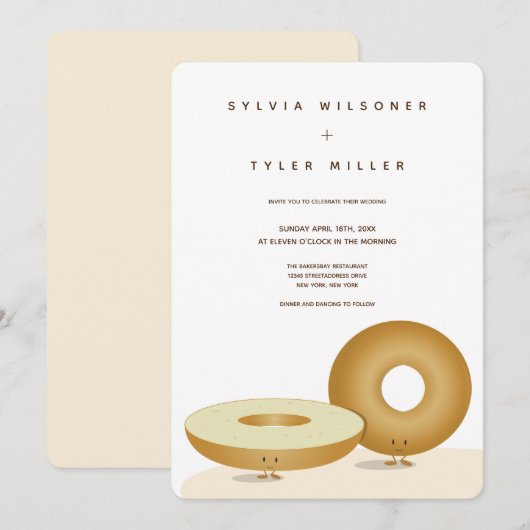 Happy Bagel Bruiloft Wit Bruin Crème Verticaal Kaart (Voorkant / Achterkant)