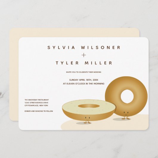 Happy Bagels Bruiloft Witte Crème Bruin Kaart (Voorkant / Achterkant)