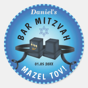 Happy Bar Mitzvah 20XX Blue Decorative Ronde Sticker