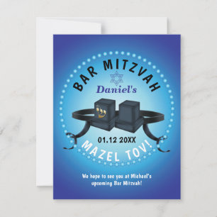 Happy Bar Mitzvah 20XX Blue Decorative RSVP Kaartje