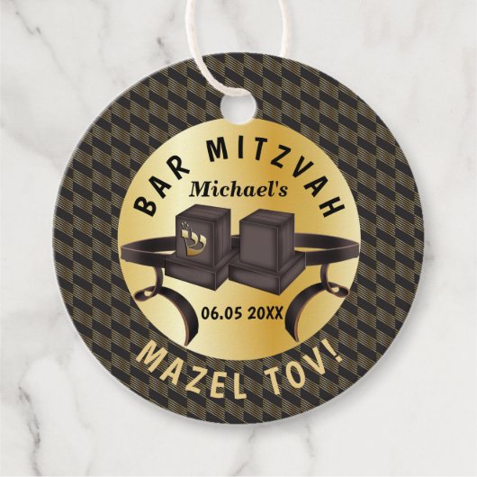 Happy Bar Mitzvah 20XX Gold Decoratief Bedankjes Labels (Voorkant)