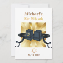 Happy Bar Mitzvah 20XX Gold Decorative Invitation