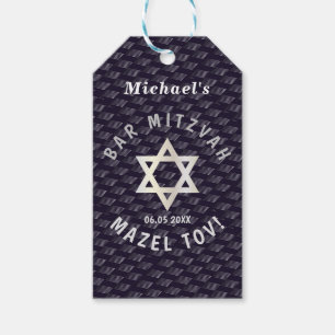 Happy Bar Mitzvah 20XX marineblauw stijlvol patroo Cadeaulabel