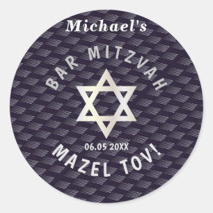 Happy Bar Mitzvah 20XX marineblauw stijlvol patroo Ronde Sticker