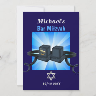 Happy Bar Mitzvah 20XX Tefillin Blauw Gepersonalis Feestdagenkaart