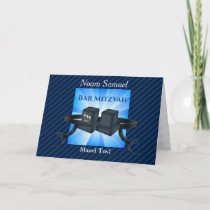 Happy Bar Mitzvah 20XX Tefillin Blue Invitation Kaart