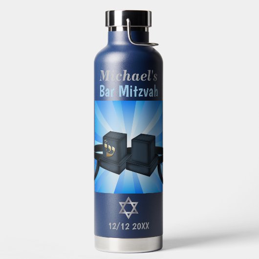 Happy Bar Mitzvah 20XX Tefillin Mazel Tov! Waterfles (Links)